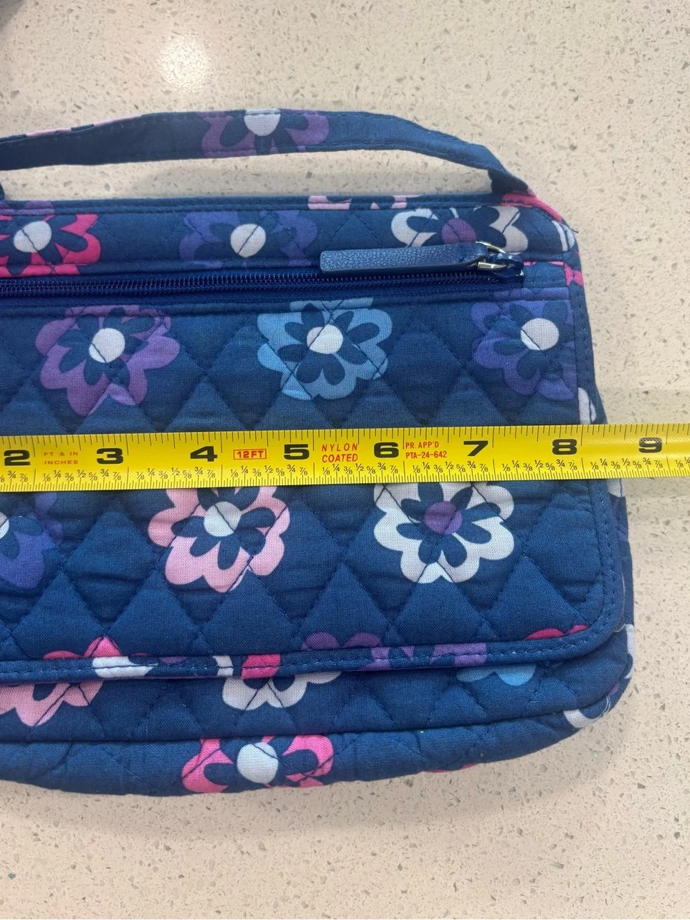 Vera Bradley Quilted Floral Crossbody Bag and Pouch in Navy “”Ellie Flowers”